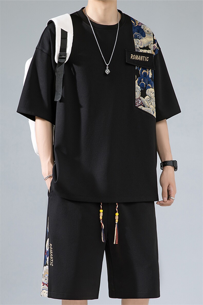 2024夏季新款无影墙大码菠萝格短袖T恤套装M-5XHQ23461-P60,男装T恤,电商A022