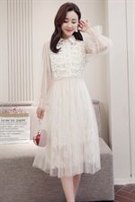 连衣裙蕾丝2021春季纱网修身百搭知性优雅简约POLO领，女装连衣裙，瑶迪依秀
