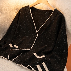 2025年秋季时尚百搭通勤简约休闲黑色点子纱开衫，女装羊绒衫，盛世绒华