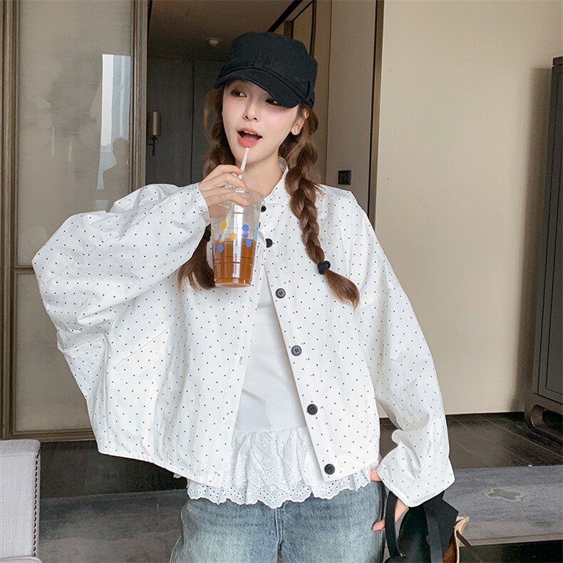 白色波点短外套女春季2025年新款小个子今年流行超火减龄夹克上衣,女装短外套,2C201