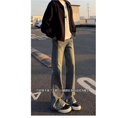 【现货】DT77-P45春季水洗直筒拖地牛仔裤男微喇新款流行慵懒潮，男装牛仔裤，星座603-2