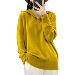 羊毛 老钱风知识分子POLO领针织衫毛衣女宽松翻领加厚上衣图片
