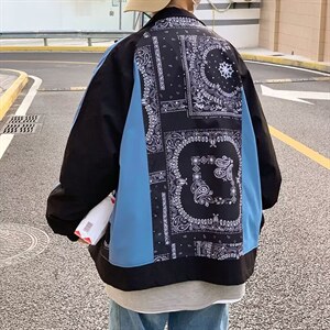 男秋季外套潮牌街头高街腰果拼接双层夹克YT10P65图片