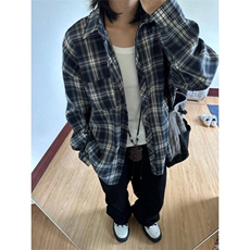 美式格子衬衫男潮牌情侣休闲外套vibe百搭痞帅长袖衬衣LM1255-P35，男装衬衫，星座1008