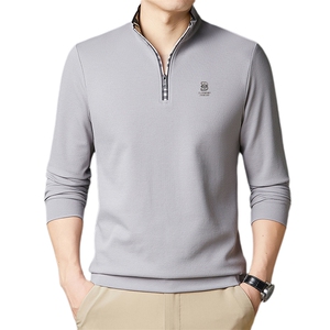 秋冬季男士长袖半拉链棉卫衣休闲商务T恤潮衫纯色打底衫上衣男装图片