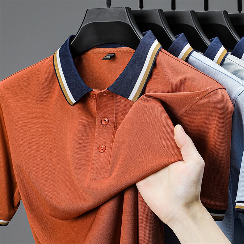 夏季POLO衫短袖T恤男士潮流2025新款上衣服男翻领半袖冰丝体恤,男装T恤,电商B212（原钱塘6029）