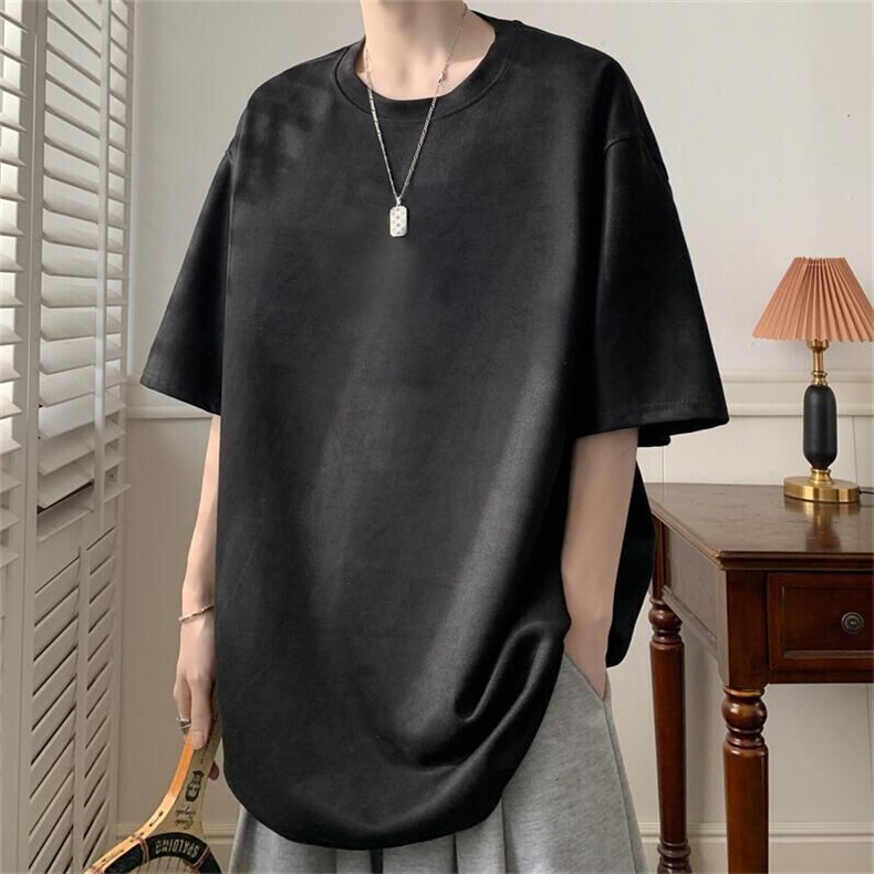 抖音得物直播高品质二开240克美式高街麂皮绒光版纯色短袖t恤12.5，男装T恤，电商A486-1