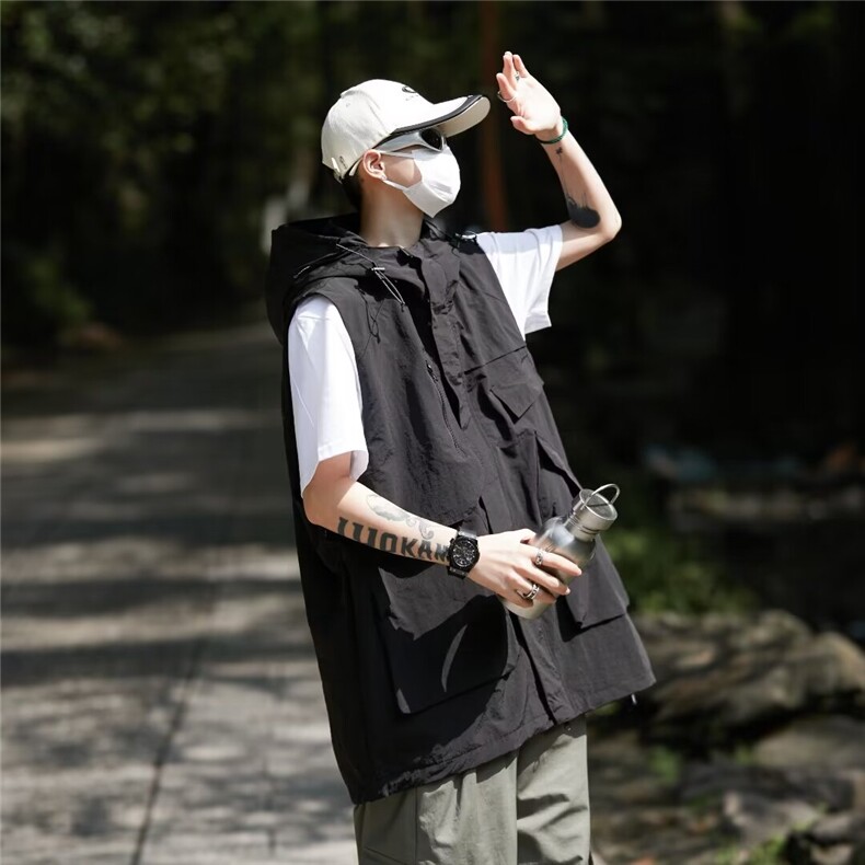 夏季薄款马甲男新款情侣港风日系宽松休闲外搭连帽外套6706P48,男装背心/马甲,星座410-2