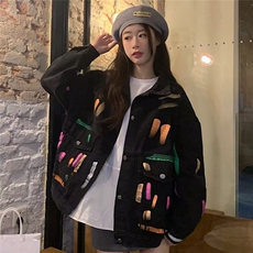 887-P52彩色涂鸦牛仔外套女春秋新款大码胖MM设计感小众，男装工装外套，电商B323A