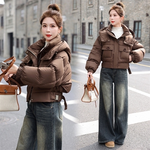 欧货潮牌短款羽绒服女2025冬季新款白鸭绒加厚宽松连帽面包服外套图片