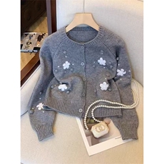 2026年秋季通勤花朵开衫，女装针织衫/毛衣，暖姿羊绒