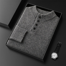 2025秋冬百搭时尚简约加厚四扣半高领针织衫，男装羊绒套衫，盛欣羊绒