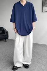8XL-M短袖t恤男款夏季薄款垂感小V领七分袖加肥加大码DT005特P20，男装T恤，电商B312