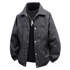 特批2025新款3D平铺美式宽松翻领PU皮夹克JK2502P75，男装夹克，电商A247B