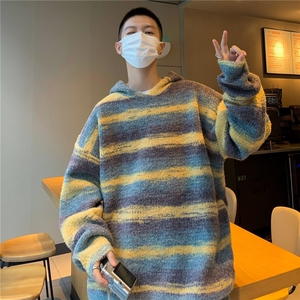 日系宽松慵懒风毛衣男2024春秋季条纹针织衫港风宽松情侣线衣图片