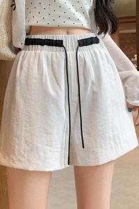 棉麻松紧腰冰爽透气短裤女25夏薄款高腰宽松休闲阔腿大码运动热裤图片