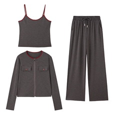 2024秋款新款撞色打底背心拉链开衫外套高腰休闲裤三件套套装，女装套装/套裙，瑶迪