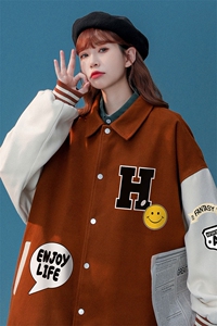 中性风 22秋季趣味图案印花翻领棒球服夹克G606P85控108图片