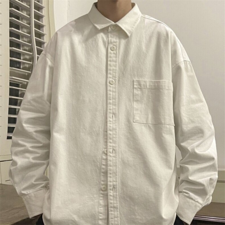 春秋纯色衬衫男长袖日系高级感上衣服慵懒风内搭宽松痞帅潮流衬衣,男装衬衫,星座218-1（原230）