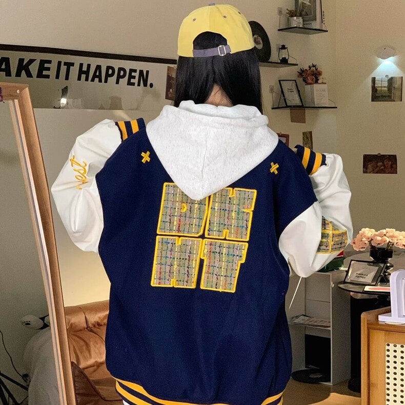 美式复古撞色刺绣棒球服女春季新款潮宽松百搭外套夹克,男装夹克,星座218-8