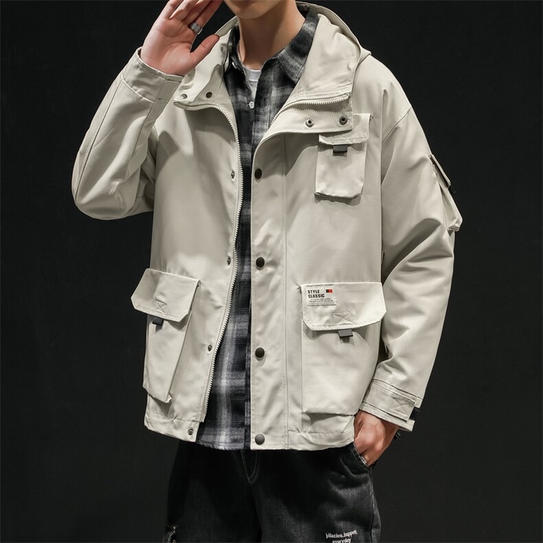 2021春季新款立体口袋工装夹克连帽外套大码钱塘6025-jk15-p90,男装夹克,星座311A