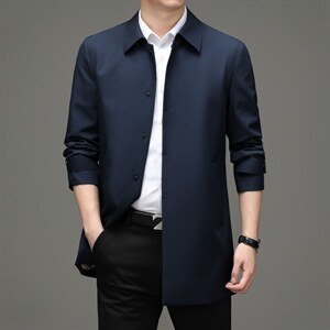 风衣男士中长款方领中年商务休闲爸爸装秋冬新款纯色外套夹克男装,男装风衣,电商B212（原钱塘6029）