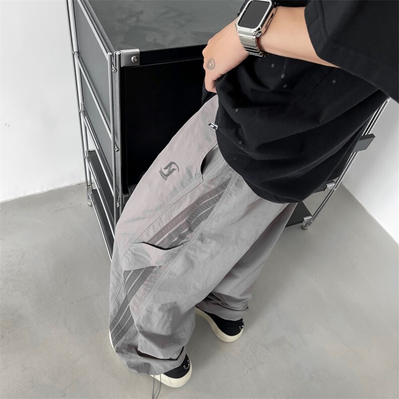 美式条纹运动工装裤男女宽松阔腿直筒休闲速干伞兵裤潮B8511-p45图片