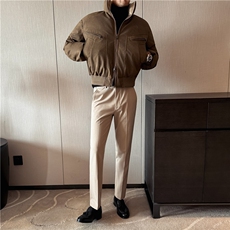 秋冬麂皮绒保暖加厚棉衣男士短款立领面包服深灰色M25061-P247，男装棉衣，电商A213