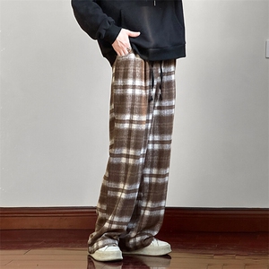 新款现货宽松休闲韩版格子长裤潮牌阔腿直筒裤AK2493-P55,黑色长款连衣裙裙搭配图片