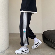 ins风夏季高街条纹运动卫裤男帅气潮流街头束脚裤现货K285-P30，男装休闲裤，星座512-2