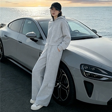 女春季新款时尚休闲套装宽松减龄拉链开衫抽绳外套直筒长裤两件套，女装套装/套裙，2C310