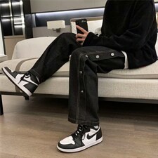 直筒牛仔裤男排扣个性宽松ins港风原宿潮流韩版百搭裤子nk90-p40，男装牛仔裤，星座1008-2