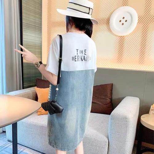 牛仔拼接连衣裙，女装连衣裙，玫瑰共和国