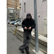 美式复古裂纹新款潮高街水洗扎花设计感直筒宽松牛仔裤休闲长裤，男装牛仔裤，星座506A
