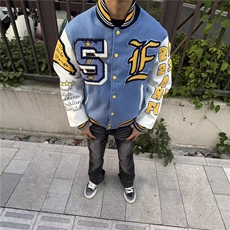 RRORCODE刺绣pu袖棒球服美式潮宽松夹克外套秋季，男装夹克，四季星座505