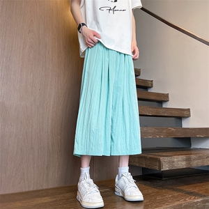 8XL-M 特大码阔腿山本裤冰丝裤男薄七分裤褶皱慵懒凉凉裤K977P45图片