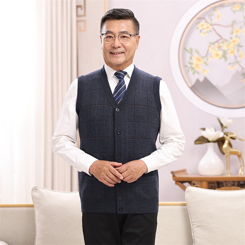 2024年秋季中老年休闲竖格款长袖和马甲男装,男装中老年男装,亚东羊绒制品