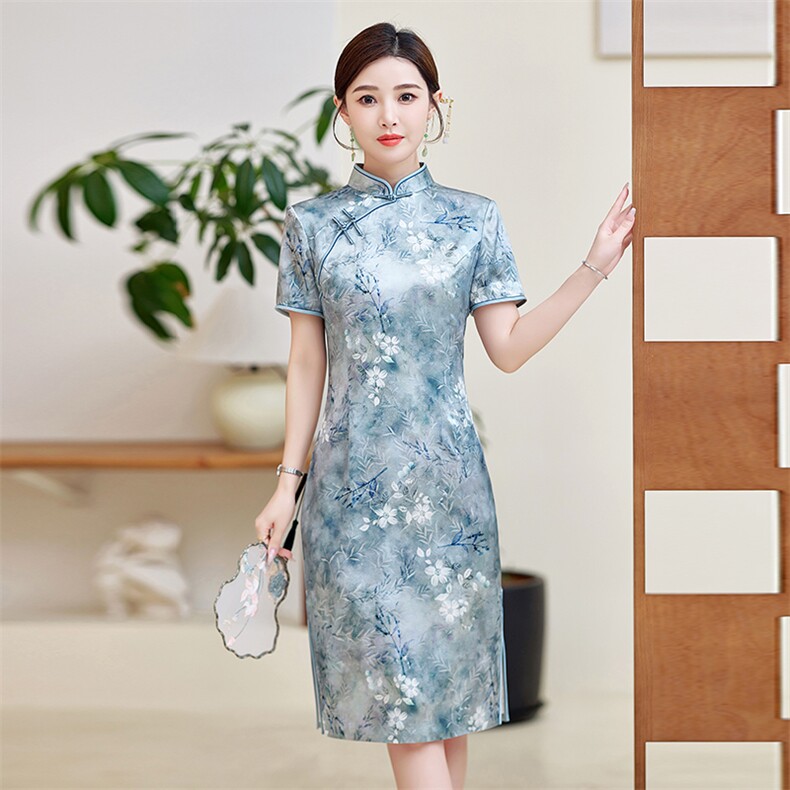 高级感杭州真丝长裙复古印花连衣裙女春夏日常专柜品质潮流桑蚕丝,女装汉服/婚纱/旗袍/礼服,小荷流