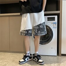 腰果花拼接夏季潮牌短裤男直筒宽松休闲中裤潮流百搭K1136-P25，男装休闲裤，星座512-4