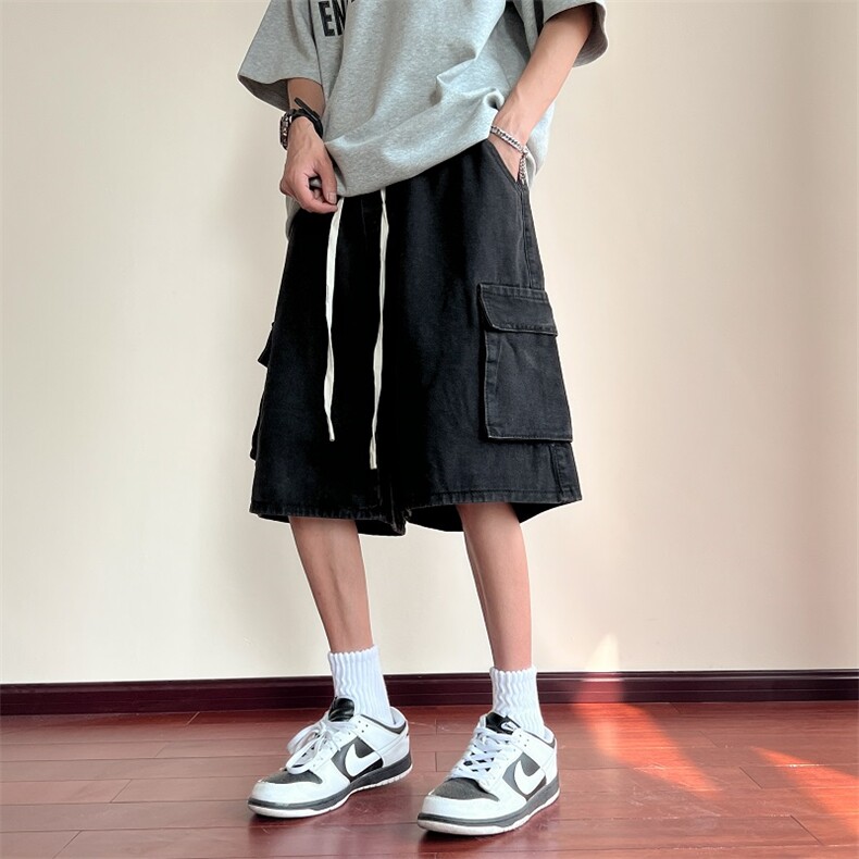 抖音品质-潮流工装牛仔短裤松紧腰宽松休闲五分裤NZ045-P45,男装牛仔裤,星座808A-1