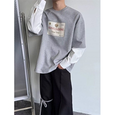W9505-P50网图现货新款衬衫袖假两件长袖简约打底衫长袖T恤上衣，男装T恤，星座1608-2