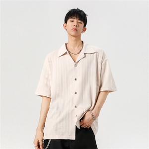夏季古巴领条纹学院风短袖衬衫T恤男上衣CS2510-p45控68
