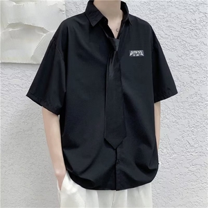 新款气质夏季百搭ins男潮流文艺纯色五分袖宽松型衬衫 W7137-P32图片