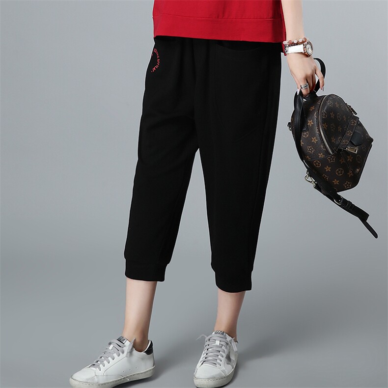 2021年夏季中腰通勤薄款口袋时尚百搭纯色七分裤/九分裤，女装大码女装，叶笙衣