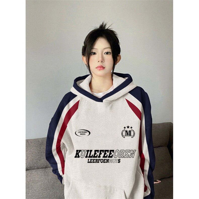 抖音得物供货提供视频秋冬重磅美式宽松接拼连帽卫衣3201,男装卫衣,电商A486