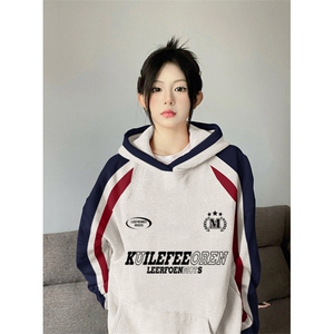 抖音得物供货 提供视频 秋冬重磅美式宽松接拼连帽卫衣3201图片