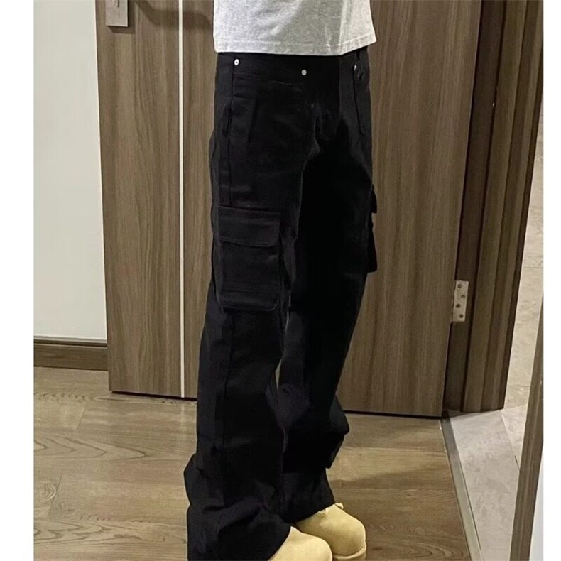 美式高街直筒微喇多口袋工装裤男女宽松显瘦复古牛仔裤休闲裤子,男装休闲裤,星座506A