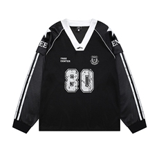 FreeCenter美式复古运动风球衣女插肩袖拼接字母宽松速干长袖T恤，女装T恤，星座506A