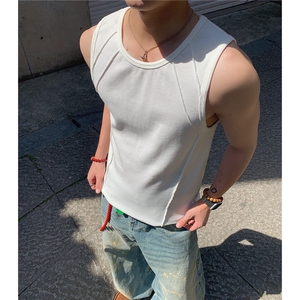 港风男装美式健身夏季背心坎肩纯色情侣无袖T恤汗衫 D429 特P20图片
