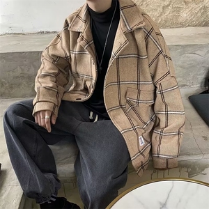 格子外套男oversize秋冬ins短款呢大衣 M406 P65 加厚款 75图片